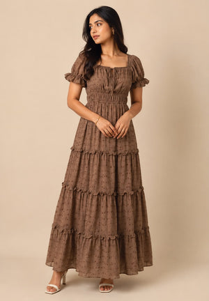 Mocha Meadow Tiered Dress