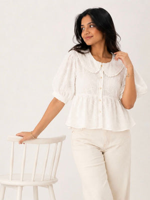 Powder White Puff Blouse