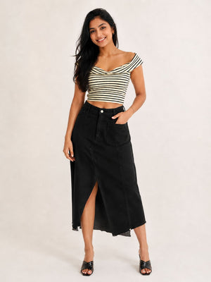 Midnight Stripe Sweetheart Crop