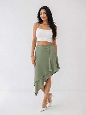 Soft Moss Asymmetrical Skirt